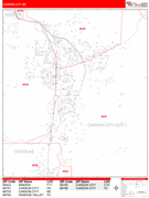 Carson City Digital Map Red Line Style